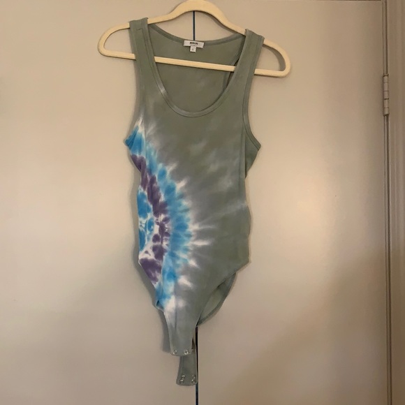 Anthropologie x Agolde LA rib tank Tiedye bodysuit, Catalyst Rewind Cotton Blue - Picture 4 of 10